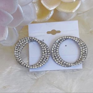 Silver Tone Rhinestone Circle Fancy Earrings Bride